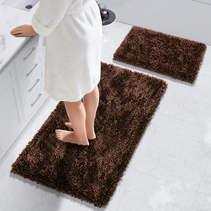 Yimobra Bathroom Rug Set 2 Piece, Luxury Shaggy Bath Mat Set with Non Slip Backing, Ultra Soft & Absorbent Mats for Bathroom Floor, Machine Washable, 31.5"x20"+24"x17", Dark Purple