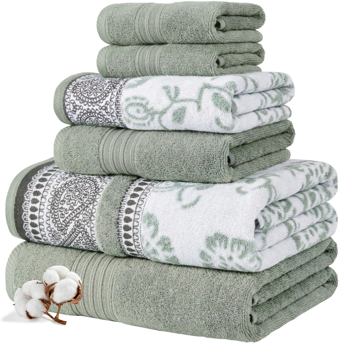 Modern Threads 6 Piece Bath Towel Set – Bathroom Set with 2 Bath Towels, 2 Hand Towels, and 2 Wash Cloths – 100% Cotton, Super Absorbent & Extra Soft – Reversible Classic Diamond (Gray)