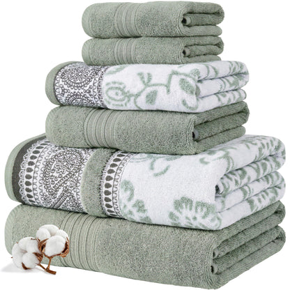 Modern Threads 6 Piece Bath Towel Set – Bathroom Set with 2 Bath Towels, 2 Hand Towels, and 2 Wash Cloths – 100% Cotton, Super Absorbent & Extra Soft – Reversible Floral Trail (Navy)