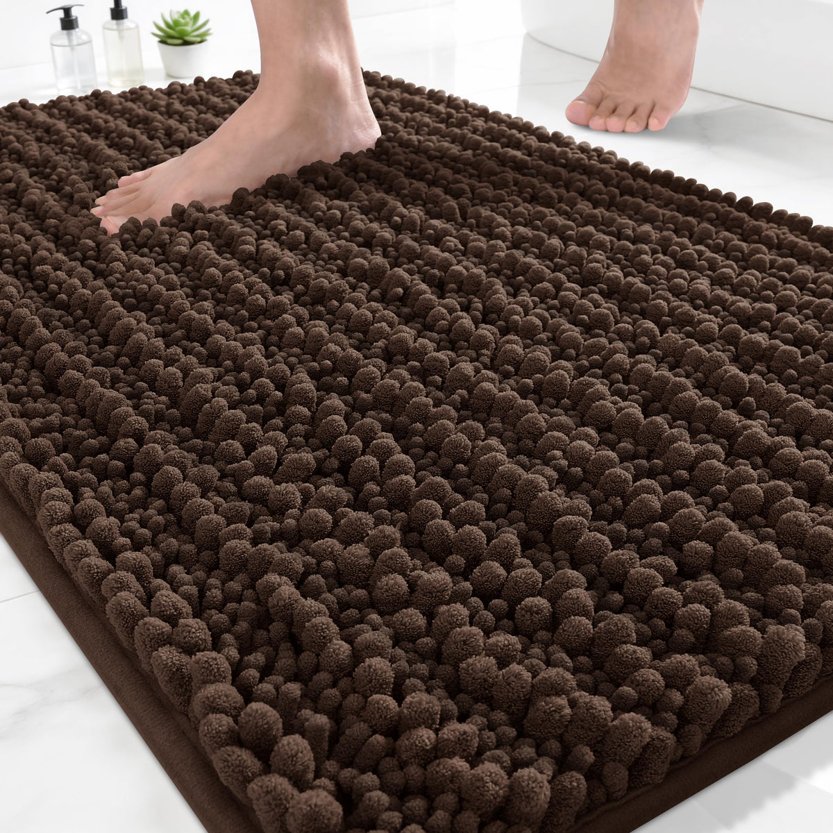 Yimobra Bathroom Rugs Non Slip Washable 32x20 Inch - Ultra Soft Absorbent Chenille Bath Mat, Quick Dry Shaggy Floor Carpet for Tub Shower, Gray Home Decor Accessories