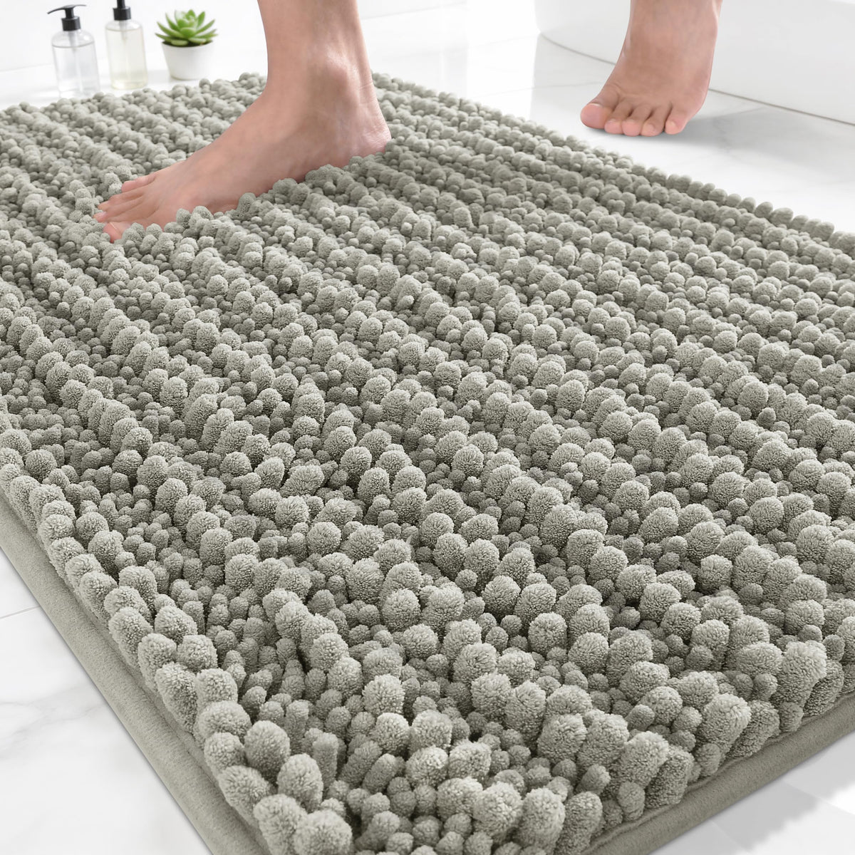 Yimobra Bathroom Rugs Non Slip Washable 32x20 Inch - Ultra Soft Absorbent Chenille Bath Mat, Quick Dry Shaggy Floor Carpet for Tub Shower, Gray Home Decor Accessories