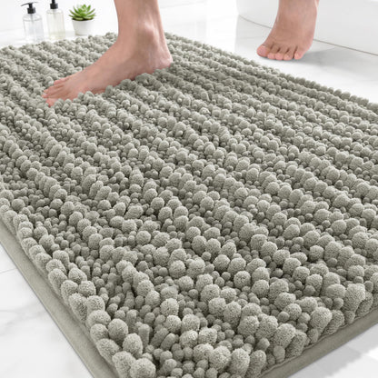 Yimobra Bathroom Rugs Non Slip Washable 32x20 Inch - Ultra Soft Absorbent Chenille Bath Mat, Quick Dry Shaggy Floor Carpet for Tub Shower, Gray Home Decor Accessories