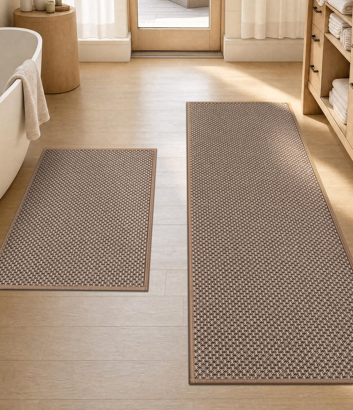 YIHOUSE Black Bathroom Rugs Sets 2 Pieces,Thin Bath Mat Quick Dry