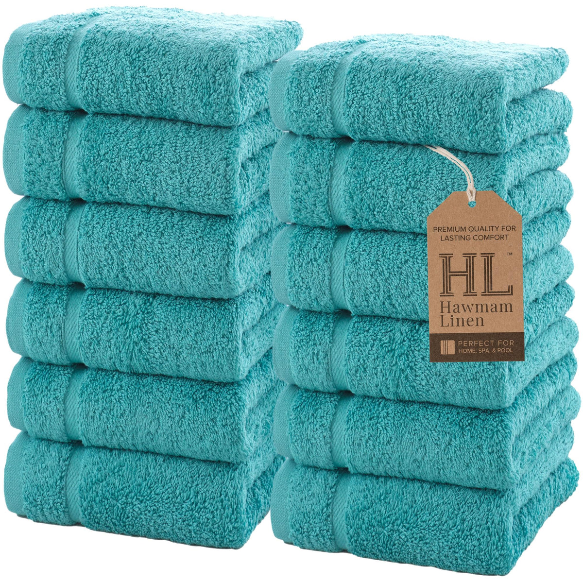 Hawmam Linen Cream 6 Piece Bath Towels Set for Bathroom Original Turkish Cotton Soft, Absorbent and Premium 2 Bath Towels, 2 Hand Towels, 2 Washcloths (Sea Salt)