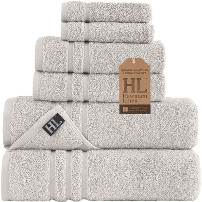 Hawmam Linen Cream 6 Piece Bath Towels Set for Bathroom Original Turkish Cotton Soft, Absorbent and Premium 2 Bath Towels, 2 Hand Towels, 2 Washcloths (Sea Salt)
