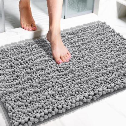 Yimobra Bathroom Rugs Non Slip Washable 32x20 Inch - Ultra Soft Absorbent Chenille Bath Mat, Quick Dry Shaggy Floor Carpet for Tub Shower, Gray Home Decor Accessories