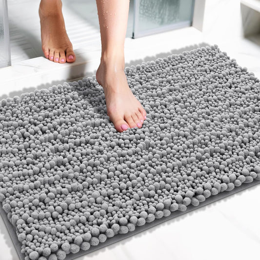 Yimobra Bathroom Rugs Non Slip Washable 32x20 Inch - Ultra Soft Absorbent Chenille Bath Mat, Quick Dry Shaggy Floor Carpet for Tub Shower, Gray Home Decor Accessories