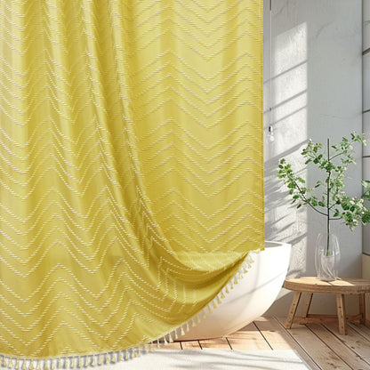 Siiluminisoy White Shower Curtain Fabric Boho Shower Curtain Cloth Textured Tufted Chevron Elegant Shower Curtains Waterproof for Bathroom 72" x 72"
