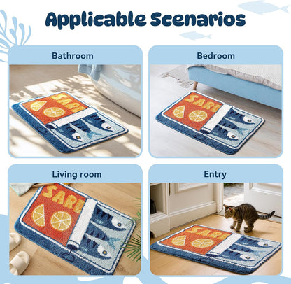 TRUEDAYS Sardine Bath Mat, Cute Bath Mat for Bathroom 20x30 Inch, Blue