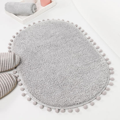 YIRDDEO Oval Rug for Bathroom, Cute Boho Bath Mat with Pom, Olive Green
