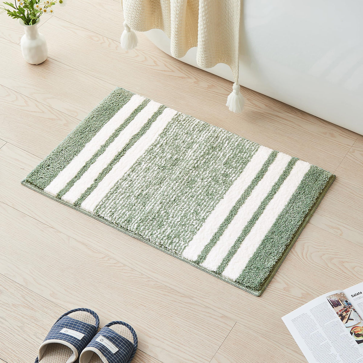 CozeCube Navy Blue Bath Mat 24"x16" Non Slip Washable Rug