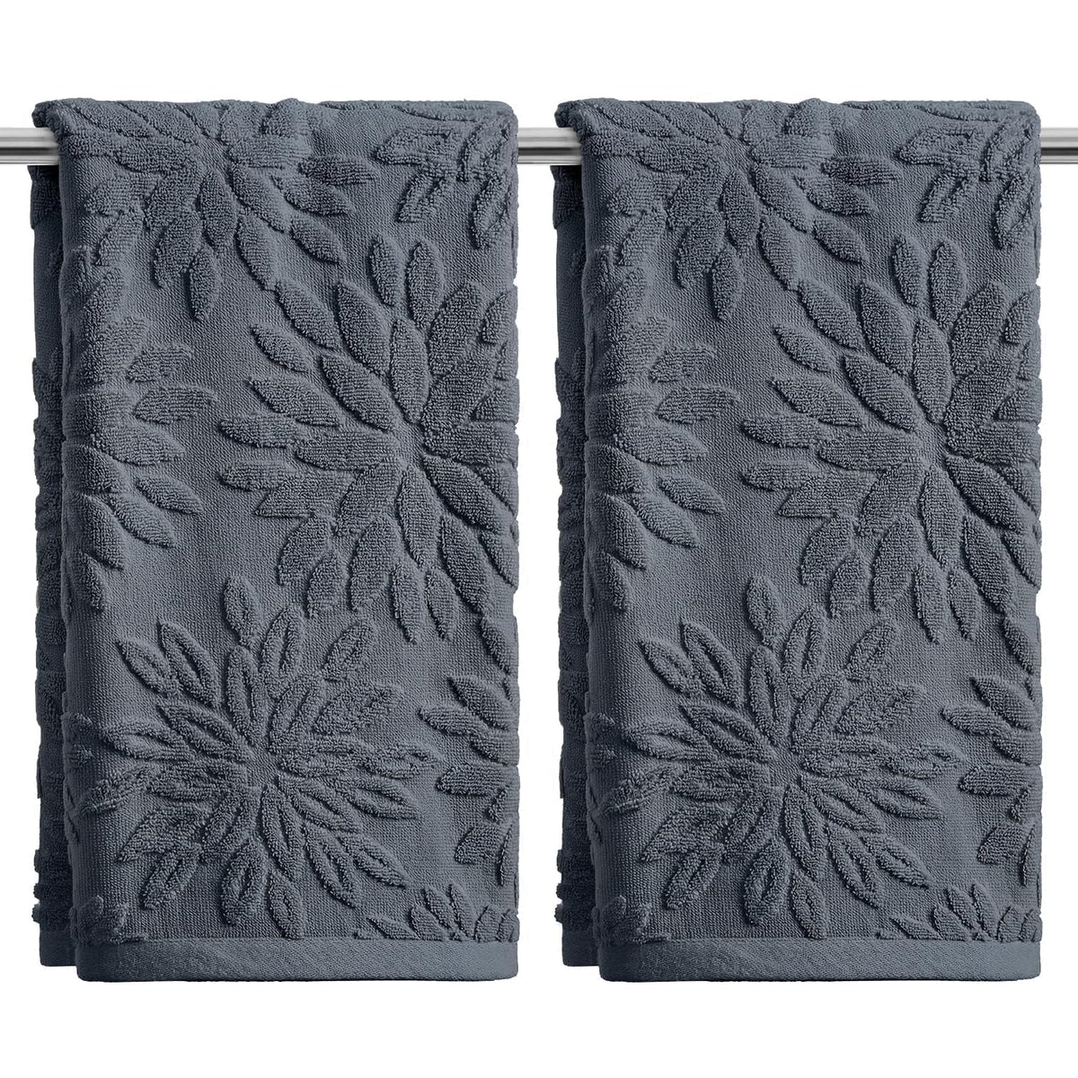 Artoid Mode 2 Pcs Olive Green 3D Dahlia Floral Jacquard Hand Towels for Bathroom, Cotton Soft Absorbent Bathroom Decor Towels, 13.7 x 29.5 Inch
