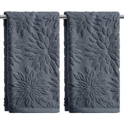 Artoid Mode 2 Pcs Olive Green 3D Dahlia Floral Jacquard Hand Towels for Bathroom, Cotton Soft Absorbent Bathroom Decor Towels, 13.7 x 29.5 Inch