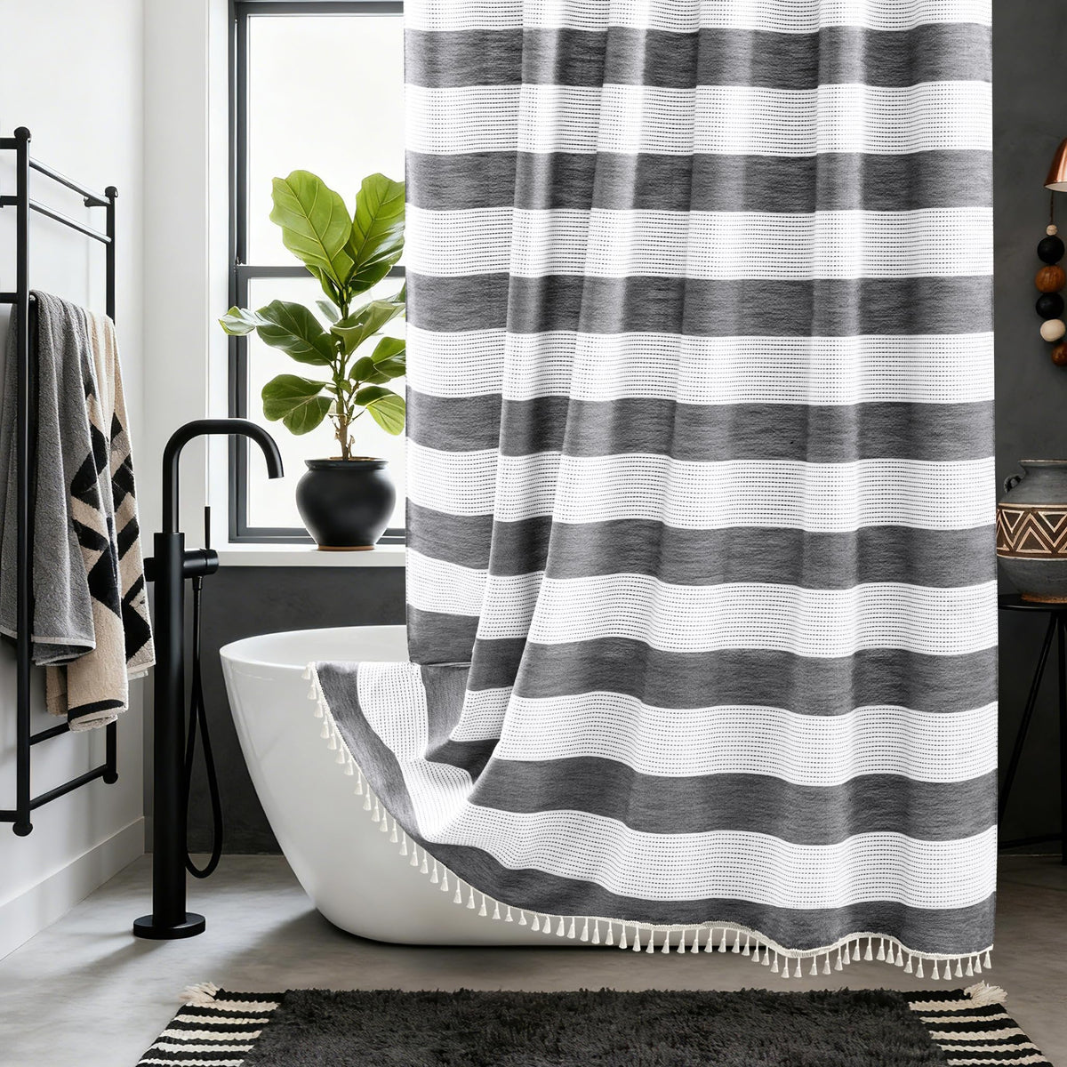 Seenus Linen Look Farmhouse Thick Fabric Shower Curtain Brown, Faux Linen Textured Country Rustic Shower Curtains Water-Resistant, 72 x 72 Inch Tan Taupe Heavyweight Shower Curtain for Bathroom Hotel