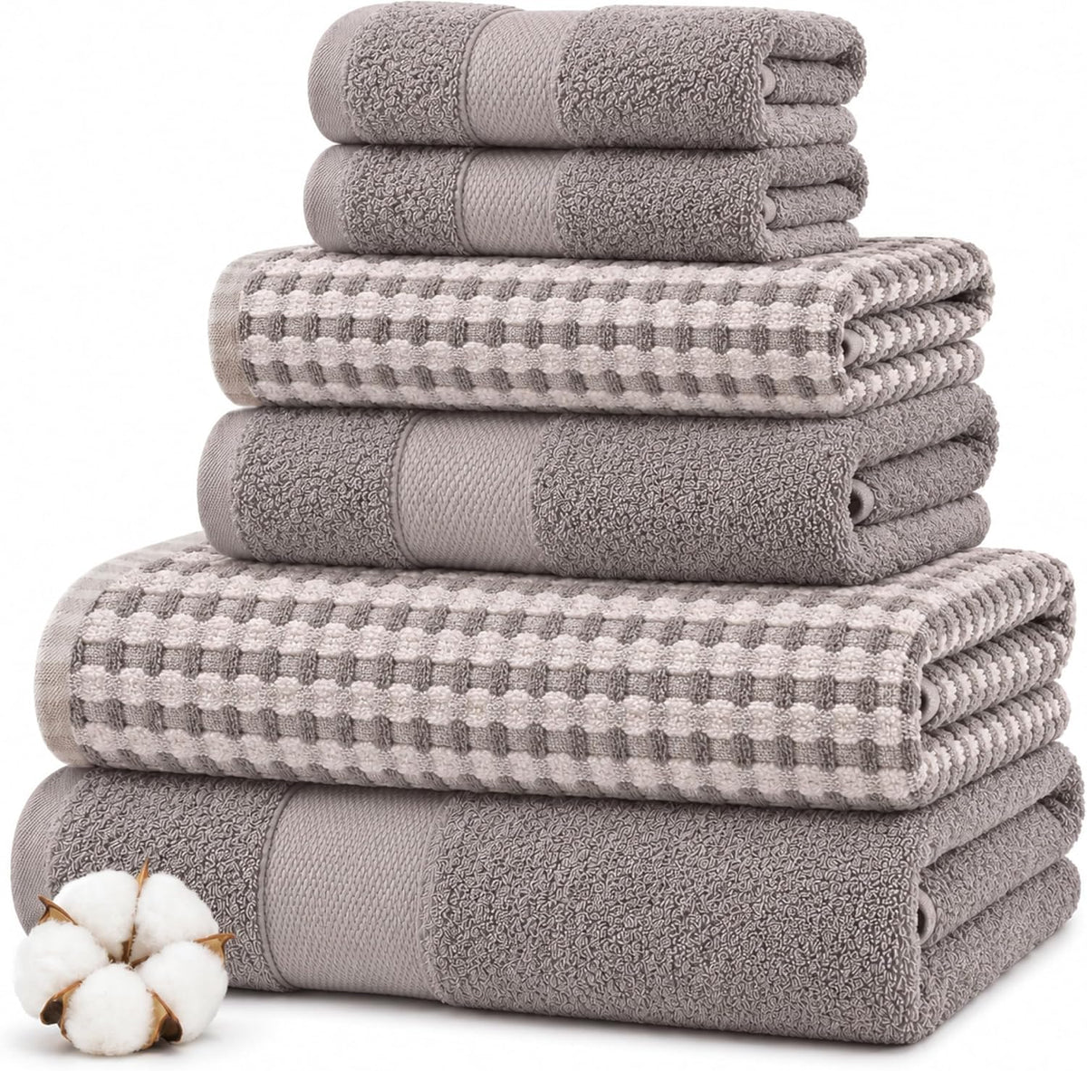 Modern Threads 6 Piece Bath Towel Set – Bathroom Towel Set with 2 Bath Towels, 2 Hand Towels & 2 Washcloths – 100% Cotton, Soft & Absorbent – Waffle (Classic Taupe)