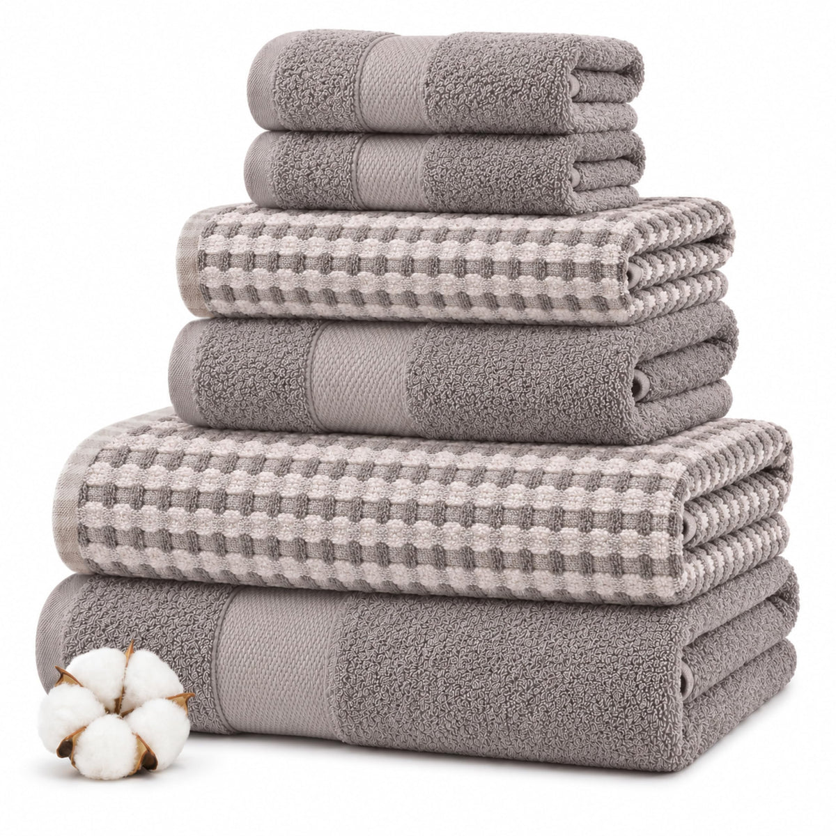 Modern Threads 6 Piece Bath Towel Set – Bathroom Towel Set with 2 Bath Towels, 2 Hand Towels & 2 Washcloths – 100% Cotton, Soft & Absorbent – Waffle (Classic Taupe)
