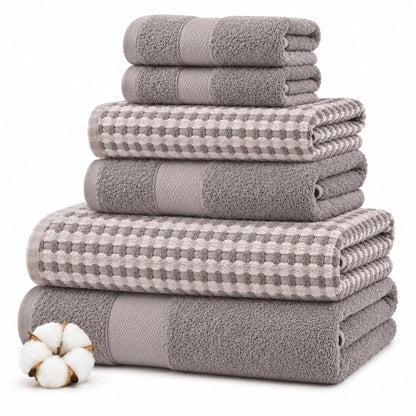 Modern Threads 6 Piece Bath Towel Set – Bathroom Towel Set with 2 Bath Towels, 2 Hand Towels & 2 Washcloths – 100% Cotton, Soft & Absorbent – Waffle (Classic Taupe)