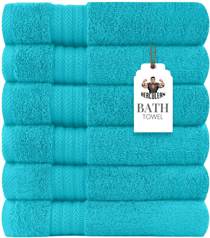 HERCULEAN Premium Bath Towels 24 x 48 Pack of 6 | Quick Dry and Highly Absorbent | 100% Cotton Terry Towels for Bathroom - Perfect for Shower - Pool and Spa - Luxury Soft Towels - Charcoal Grey