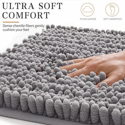 Yimobra Bathroom Rugs Non Slip Washable 32x20 Inch - Ultra Soft Absorbent Chenille Bath Mat, Quick Dry Shaggy Floor Carpet for Tub Shower, Gray Home Decor Accessories