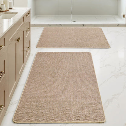 MIULEE Bathroom Rugs Set 2 Pieces, Thin Bath Mats Beige 17"x27"+20"x32"