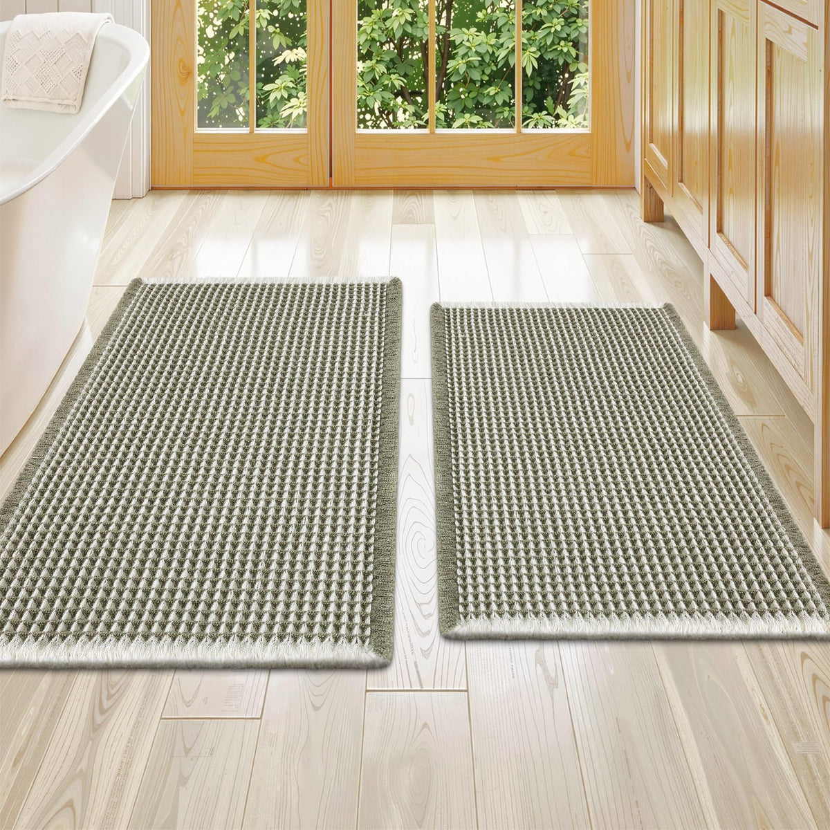 Smiry Waffle Bathroom Rugs Sets 2 Piece (30x20+24x16, Brown)