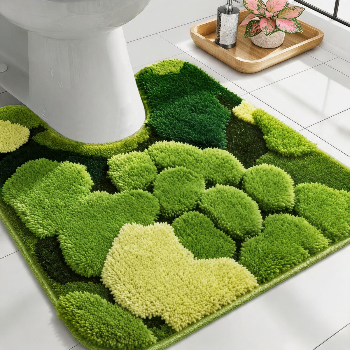 Hifuwan Cute Green Moss Bathroom Runner Rugs, Plant Leaf Bath Mats 20 x 43