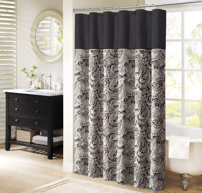 Madison Park Aubrey Shower Curtain for Bathroom, Jacquard, 72 x 72, Navy