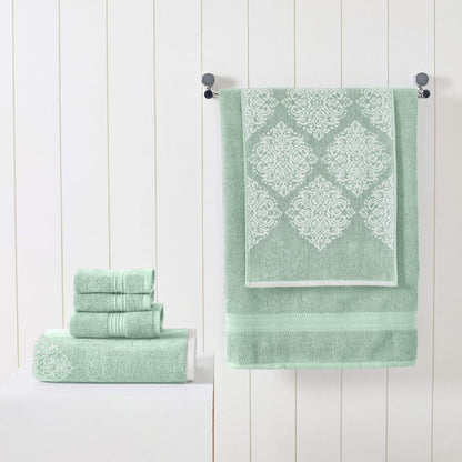 Modern Threads 6-Piece 100% Cotton Damask Medallion Towel Set, Sage