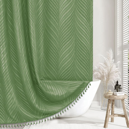 Siiluminisoy Dark Green Boho Shower Curtain Green Shower Curtain for Bathroom Fabric Tufted Chervon Textured Shower Curtains Elegant Cloth Shower Curtains Cute, 72" x72"