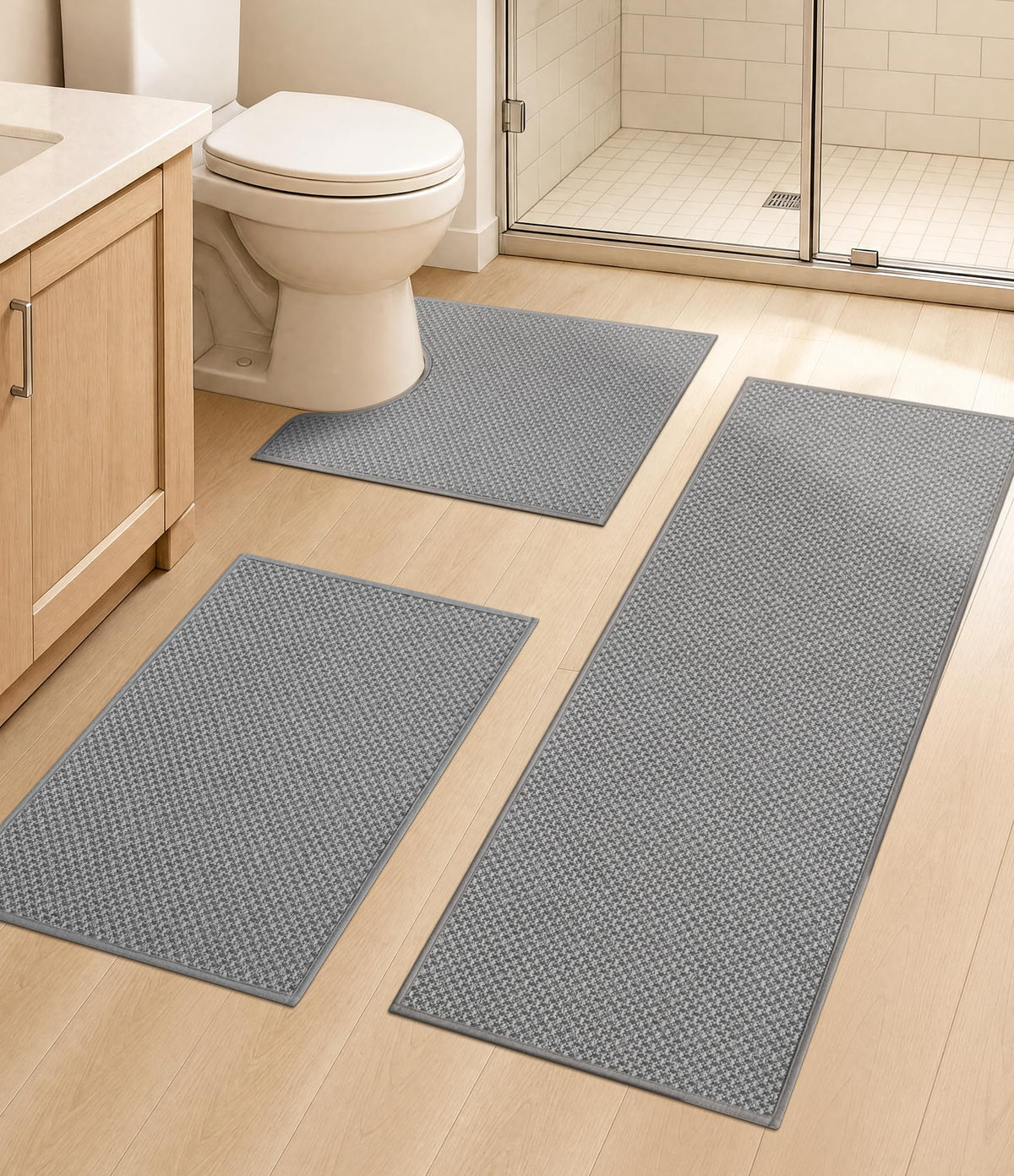 YIHOUSE Black Bathroom Rugs Sets 2 Pieces,Thin Bath Mat Quick Dry