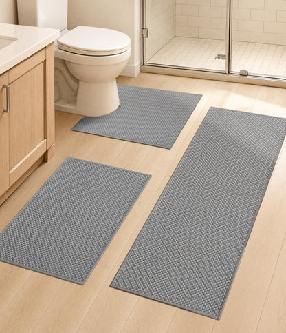 YIHOUSE Black Bathroom Rugs Sets 2 Pieces,Thin Bath Mat Quick Dry