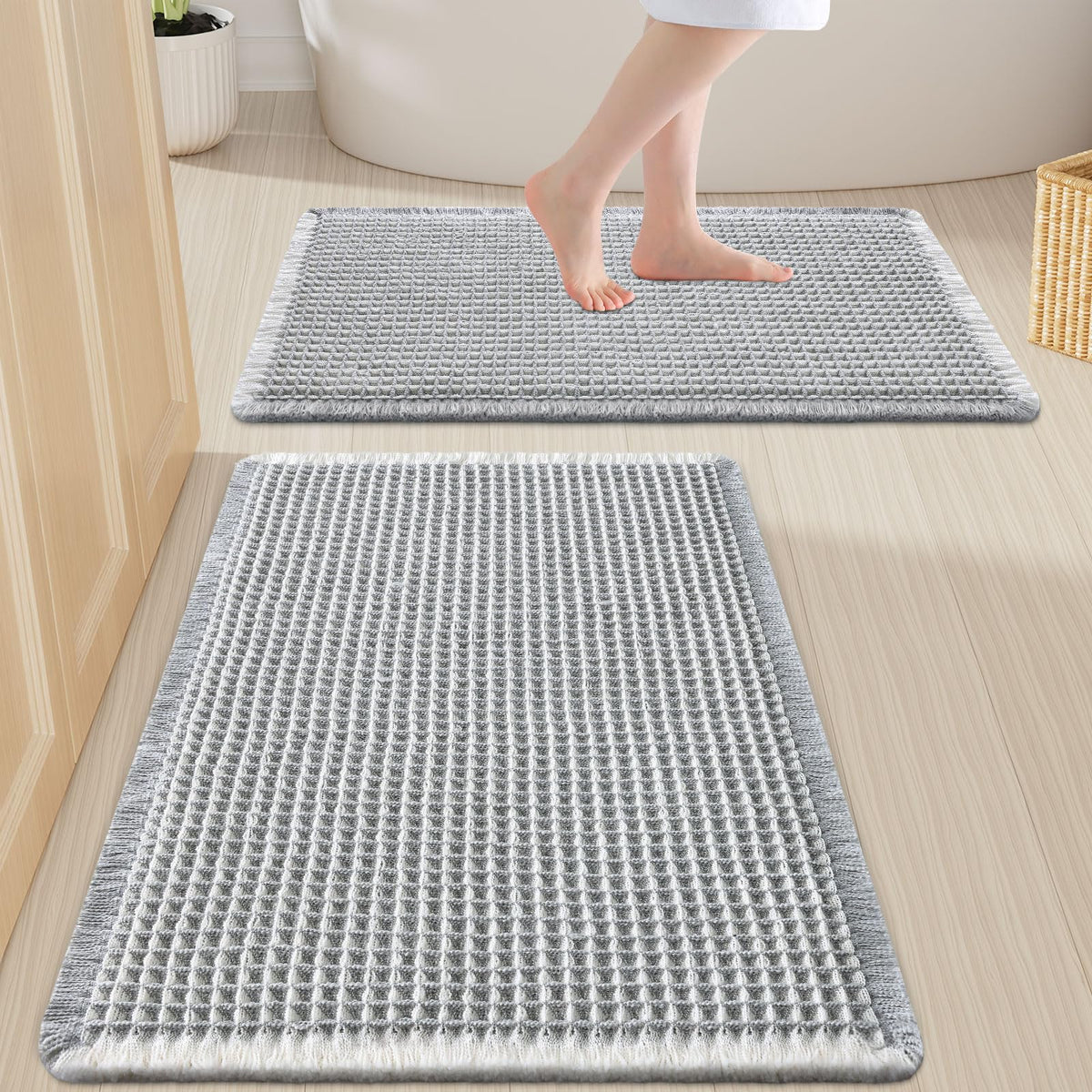 Smiry Waffle Bathroom Rugs Sets 2 Piece (30x20+24x16, Brown)