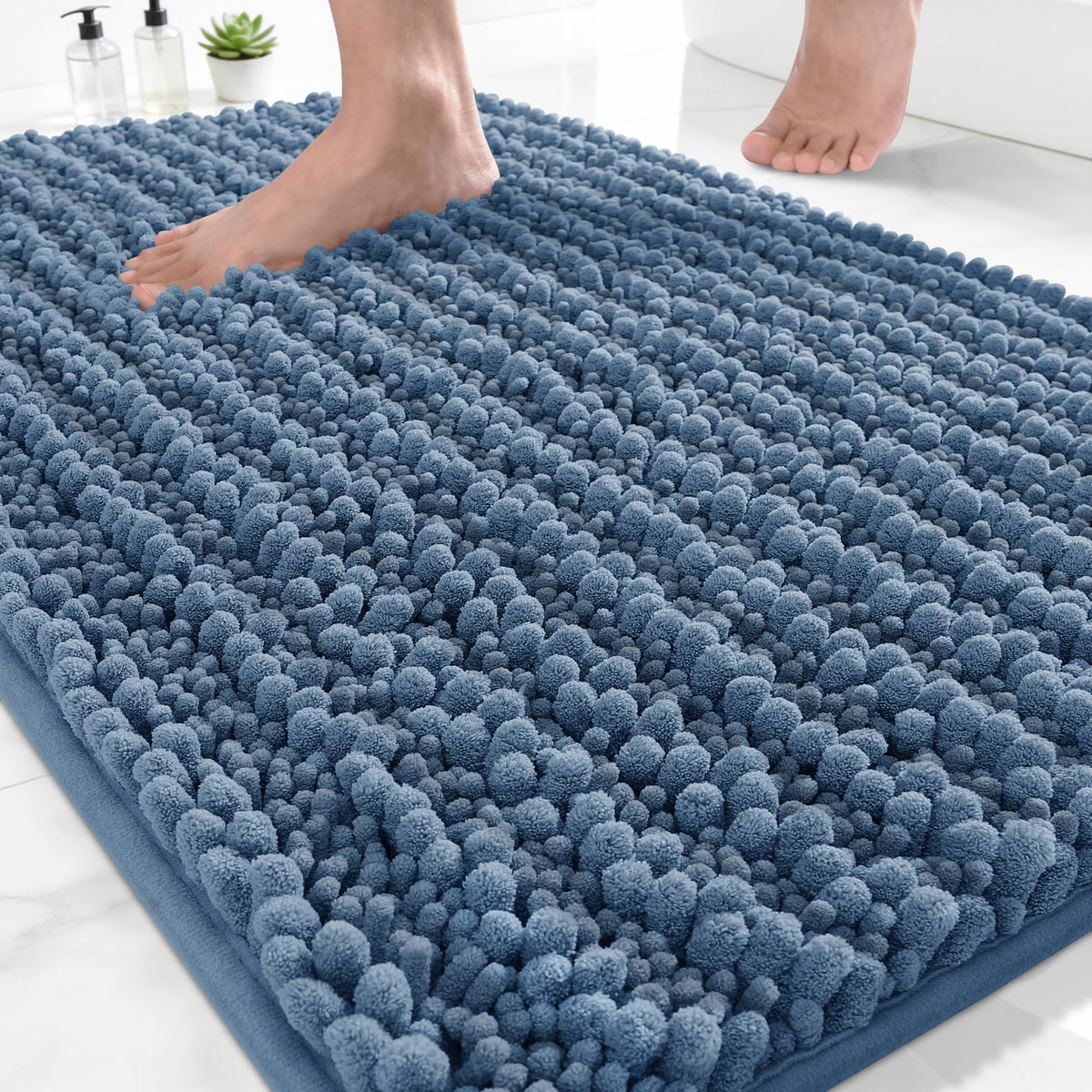 Yimobra Bathroom Rugs Non Slip Washable 32x20 Inch - Ultra Soft Absorbent Chenille Bath Mat, Quick Dry Shaggy Floor Carpet for Tub Shower, Gray Home Decor Accessories