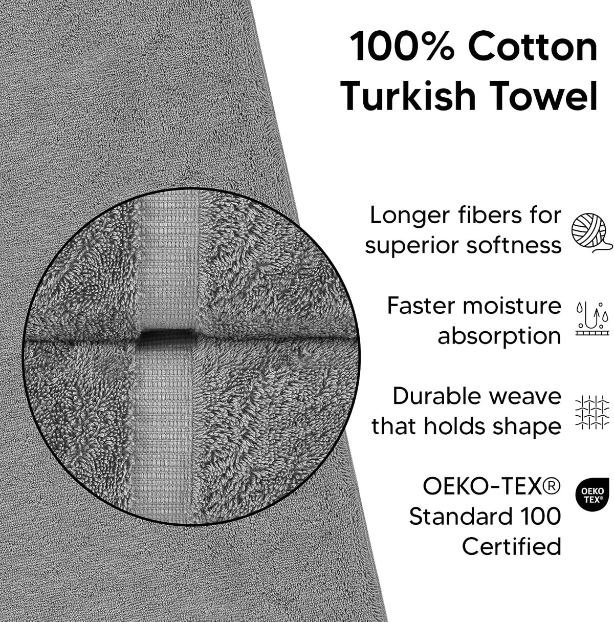 Chakir Turkish Linens 100% Cotton 4-Pack Bath Towels 27x54, Gray