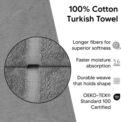 Chakir Turkish Linens 100% Cotton 4-Pack Bath Towels 27x54, Gray