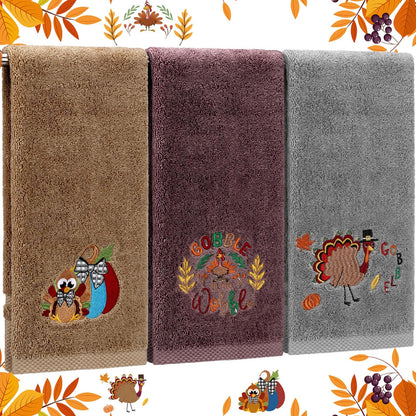 Fanfanwin 3 Pcs Fall Hand Towels for Bathroom 13.8 x 29.5 Inch Autumn Decorative Bath Towels Sets 100% Cotton Embroidered Pumpkin Maple Thanksgiving Bathroom Decor(Orange and Brown,Pumpkin)