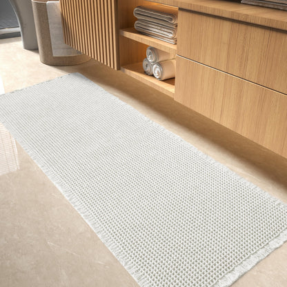 tchdio Waffle Bath Mat-Runner Rug, Super Absorbent Non Slip Bath Mats for Bathroom Machine Washable Long Rugs with Tassels, Bath Rugs for Bathroom Floor Beside Tub, 2' x 6'