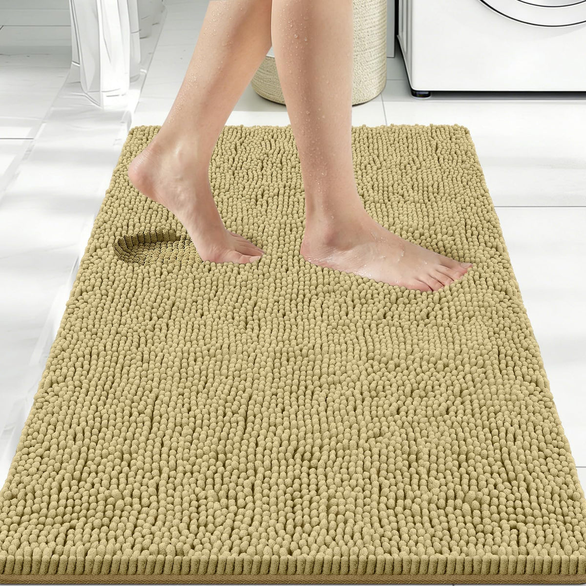 Bcoimo Small Bath Rug Mat,24x17 Chenille High Absorbent Latte Bathroom Mats
