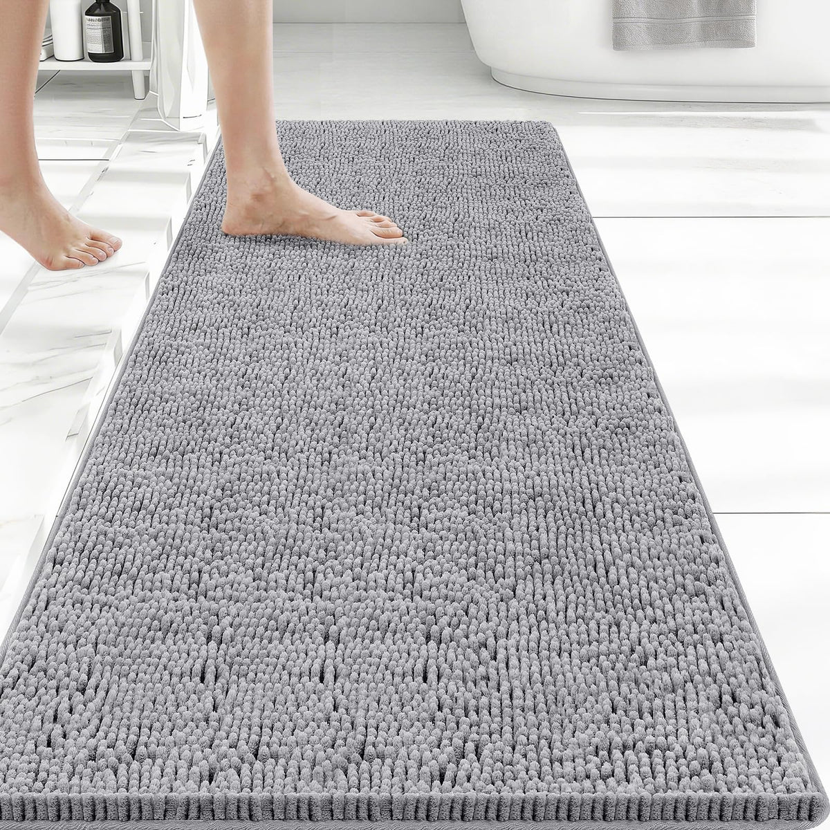 Bcoimo Bath Rug Mat,Sage Chenille High Absorbent Long Bathroom Runner Rugs