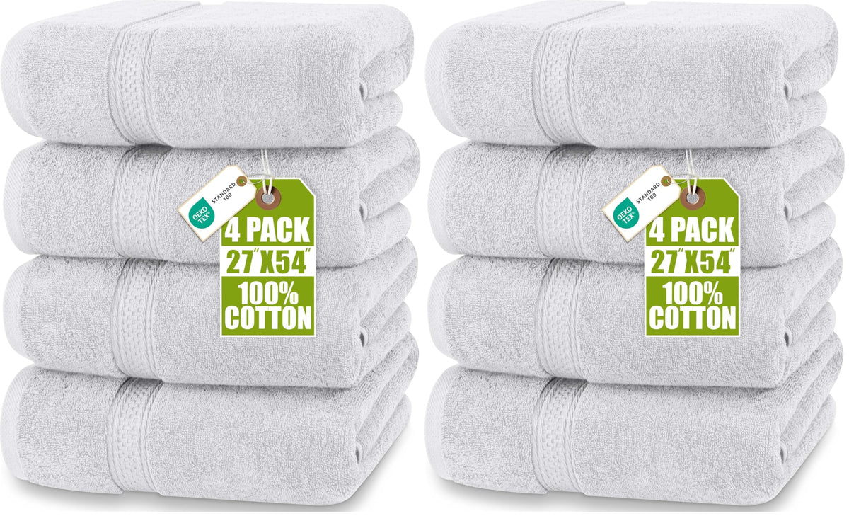 Utopia Towels 4 Pack Premium Bath Towels, 27x54 in, 600 GSM Cotton Grey