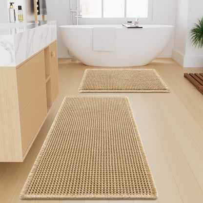 Smiry Waffle Bathroom Rugs Sets 2 Piece (30x20+24x16, Brown)