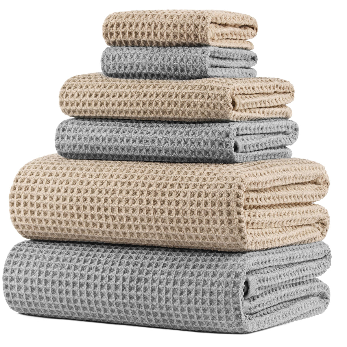 POLYTE 430 GSM Poly Blend Microfiber Quick Dry Waffle Bath Towel Set of 6