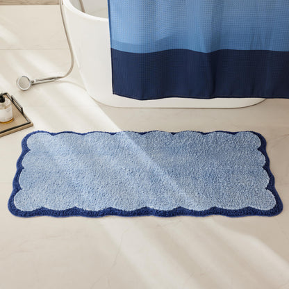 Ohocut Luxury Microfiber Bathroom Rugs, Beige Sand Scalloped Bath Rug Boho Farmhouse Cute Aesthetic Preppy Bath Mat for Bathroom, Tub, Floor Carpet, Sink, Shower, Anti Slip, Absorbent, 32x20