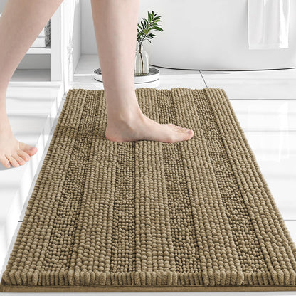 Grandaily Chenille Striped Bathroom Rugs 36x24, Extra Thick and Absorbent Bath Mats, Non-Slip Soft Plush Shaggy Shower Carpet, Machine Wash Dry, Bath Rug for Bathroom, (Large, Light Grey)