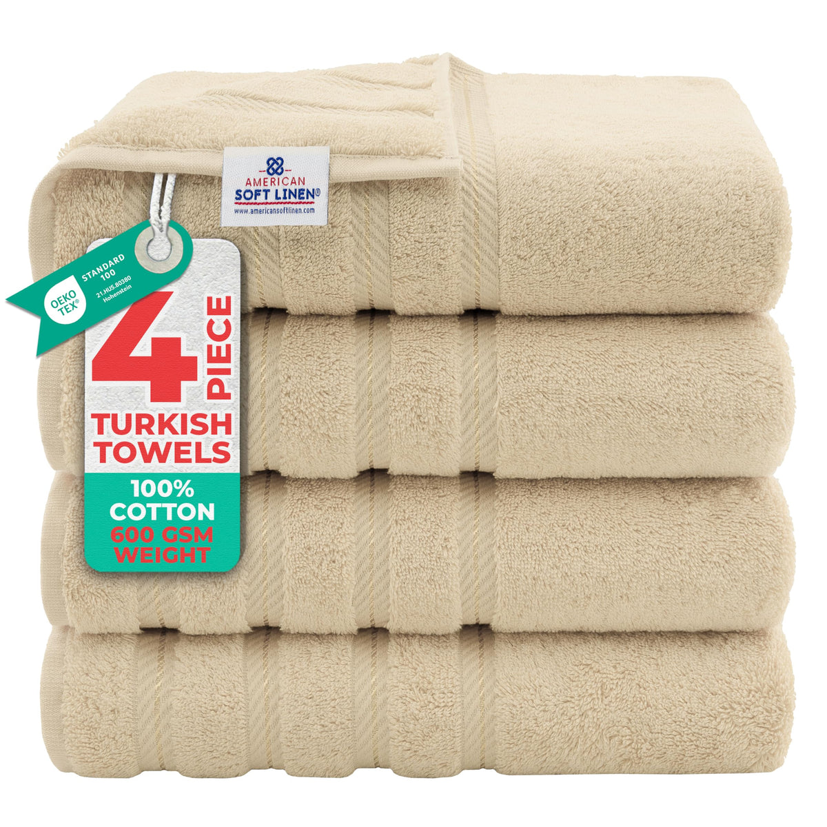American Soft Linen 100% Cotton Luxury Turkish Towels, 4 PC Bath Towel Set