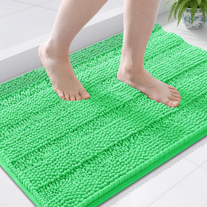 Grandaily Chenille Striped Bathroom Rugs 36x24, Extra Thick and Absorbent Bath Mats, Non-Slip Soft Plush Shaggy Shower Carpet, Machine Wash Dry, Bath Rug for Bathroom, (Large, Light Grey)