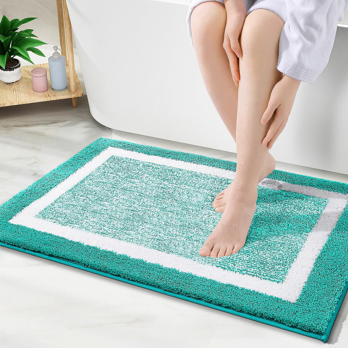 OLANLY Small Bathroom Rugs 24x16, Soft Absorbent Microfiber Bath Rugs, Grey