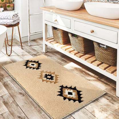 DEXDE Black Bathroom Rugs 20x32 Aztec Boho Long Western Plush Bath Mats