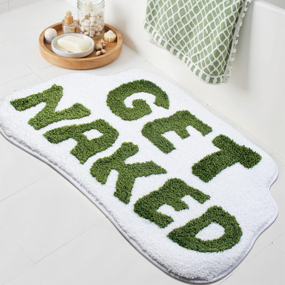 KOEXM Get Naked Bath Mat Long Runner Mat Cute Bathroom Rugs