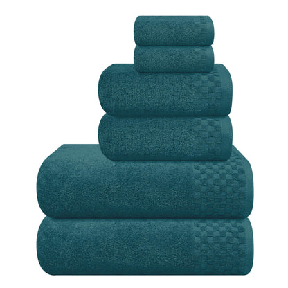 MyOwn Premium Cotton 6 Pack Towel Set for Bathroom, Contains 2 Bath Towels 28x55 inch, 2 Hand Towels 16x24 inch & 2 Wash Coths 12x12 inch, Ideal Everyday use, Compact & Lightweight - Black
